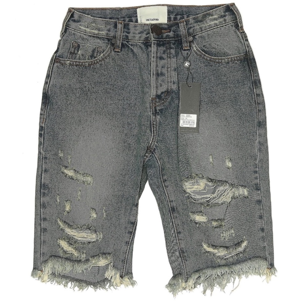 NWT One Teaspoon Cut Off Truckers distressed denim jean shorts dark gray/black - Picture 6 of 6